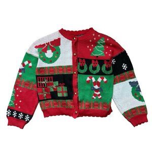 Vintage 90s Bonnie Noble Women's Size S Ugly Christmas Cardigan Button Sweater